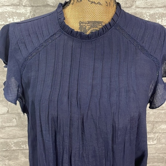 Nanette Lepore Navy Pleated Blouse - Picture 2 of 5